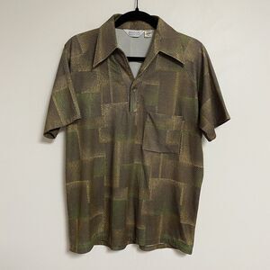 AS IS Lilly Dache Polo Shirt Mens‎ M Short Sleeve Casual 70s Polyester Needs TLC